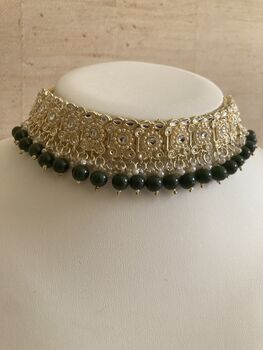 Emerald Green Pearl Lightweight Gold Plated Indian Set, 8 of 8