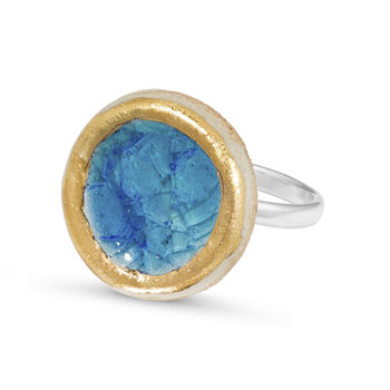 Large Round Turquoise Blue Lagoon Adjustable Ring, 2 of 5