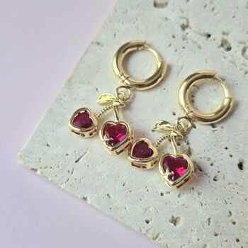 Red Cherry Heart Huggie Hoop Earrings, 4 of 5