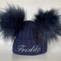 Navy Blue Embroidered Knitted Baby Hat, thumbnail 1 of 6