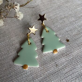 Mint Green Ceramic Christmas Tree Earrings, 2 of 6