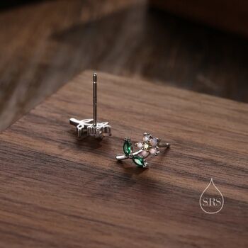 Opal Pink Cz Flower Stud Earrings In Sterling Silver, 2 of 10