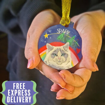 Rainbow Cat Christmas Tree Bauble, 2 of 5