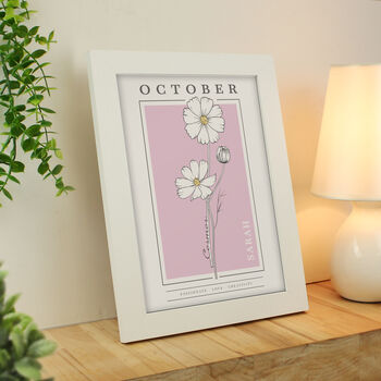 Personalised Birth Flower White A4 Framed Print, 10 of 12