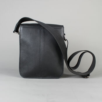 Black Leather Crossbody Flight Bag With Gunmetal Zip, 8 of 10