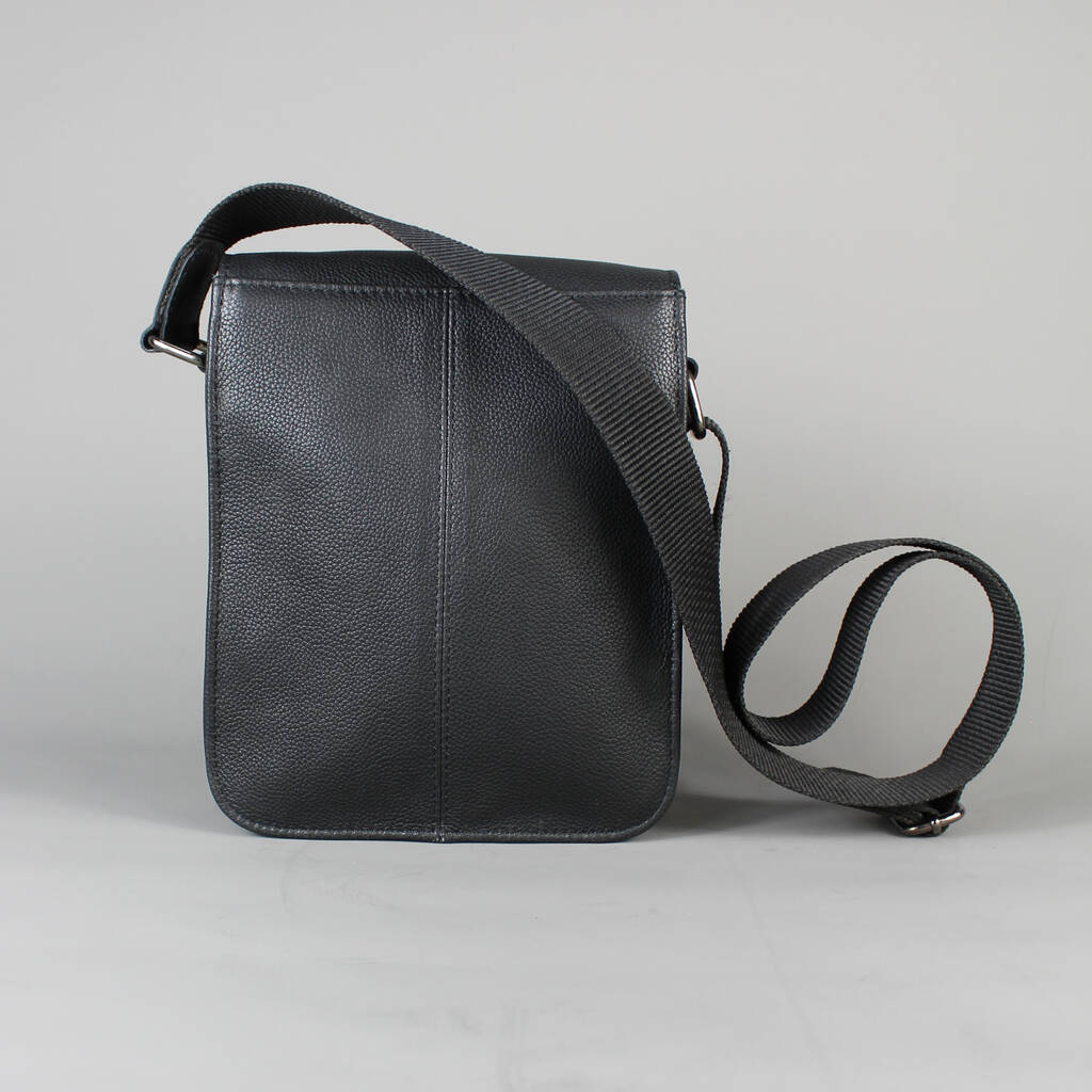 Black Leather Crossbody Flight Bag With Gunmetal Zip By LeatherCo.