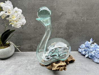 Molten Glass Wine Decanter With Stopper Teak Root Base, 11 of 12