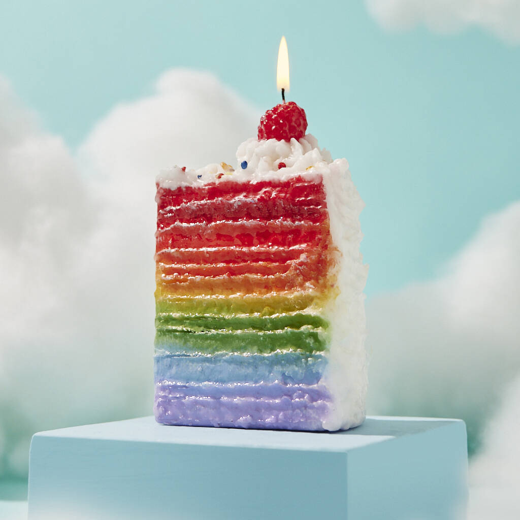 Fake Cake Candle Slice Birthday Rainbow Cake, 1 of 6