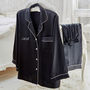Black Satin Pyjama Set With Embroidered Initials, thumbnail 1 of 10