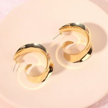 Large Curved Ribbon Gold Plated Hoop Earring, 4 of 6