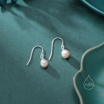 Sterling Silver Natural Freshwater Pearl Drop Hook Earrings, 2 of 10