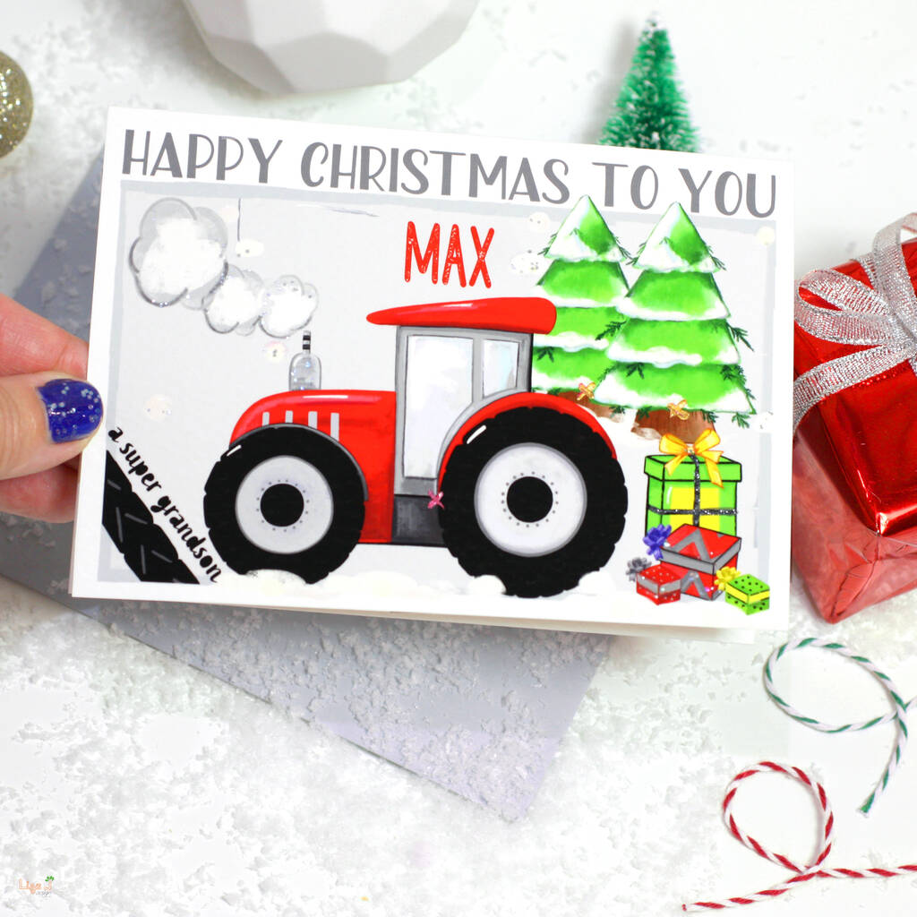 Personalised Red Tractor Christmas Card, 1 of 6