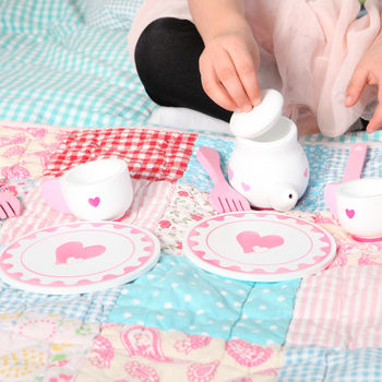 Wooden Toy Tea Set With Personalised Drawstring Bag, 5 of 5