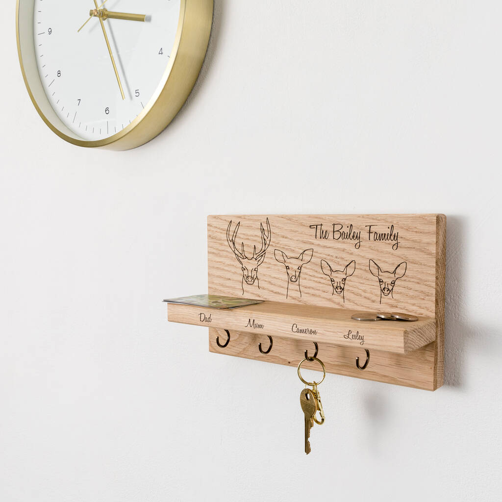 Personalised Stag Family Oak Key Holder By Urban Twist