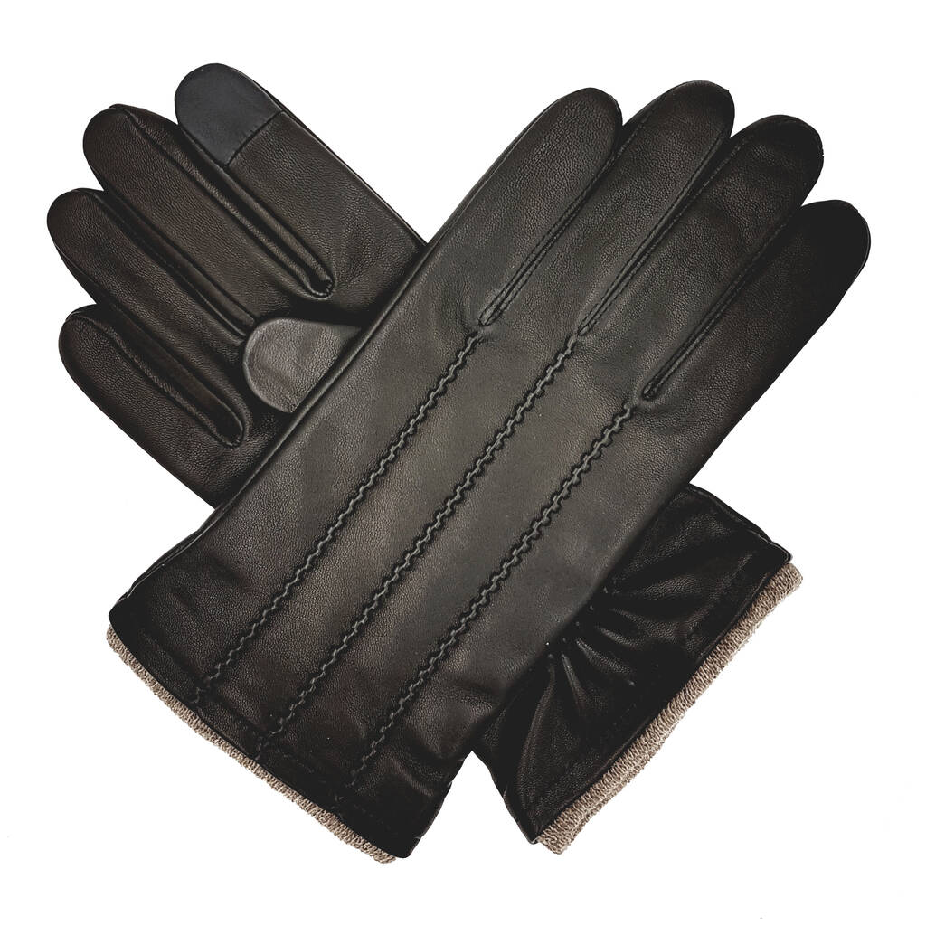Denham. Men's Cashmere Lined Leather Touchscreen Gloves, 1 of 7