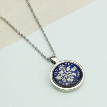 Personalised 1954 70th Enamelled Sixpence Necklace, 5 of 7
