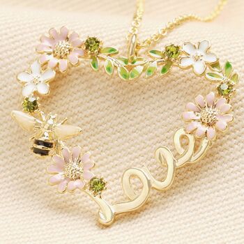 Crystal Flower And Bee 'Love' Pendant Necklace In Gold, 3 of 4