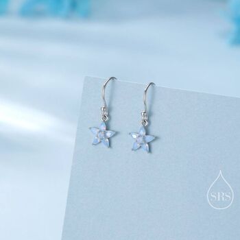 Sterling Silver Opal Blue Cz Flower Drop Dangle Earrings, 2 of 11
