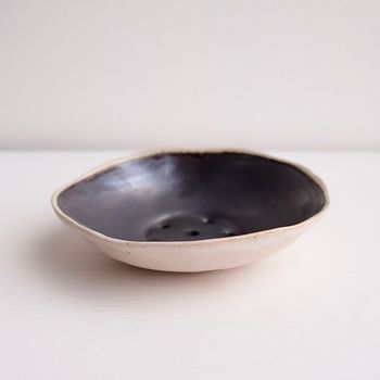 Handmade Mini Ceramic Soap Dish Black + Cream, 7 of 7