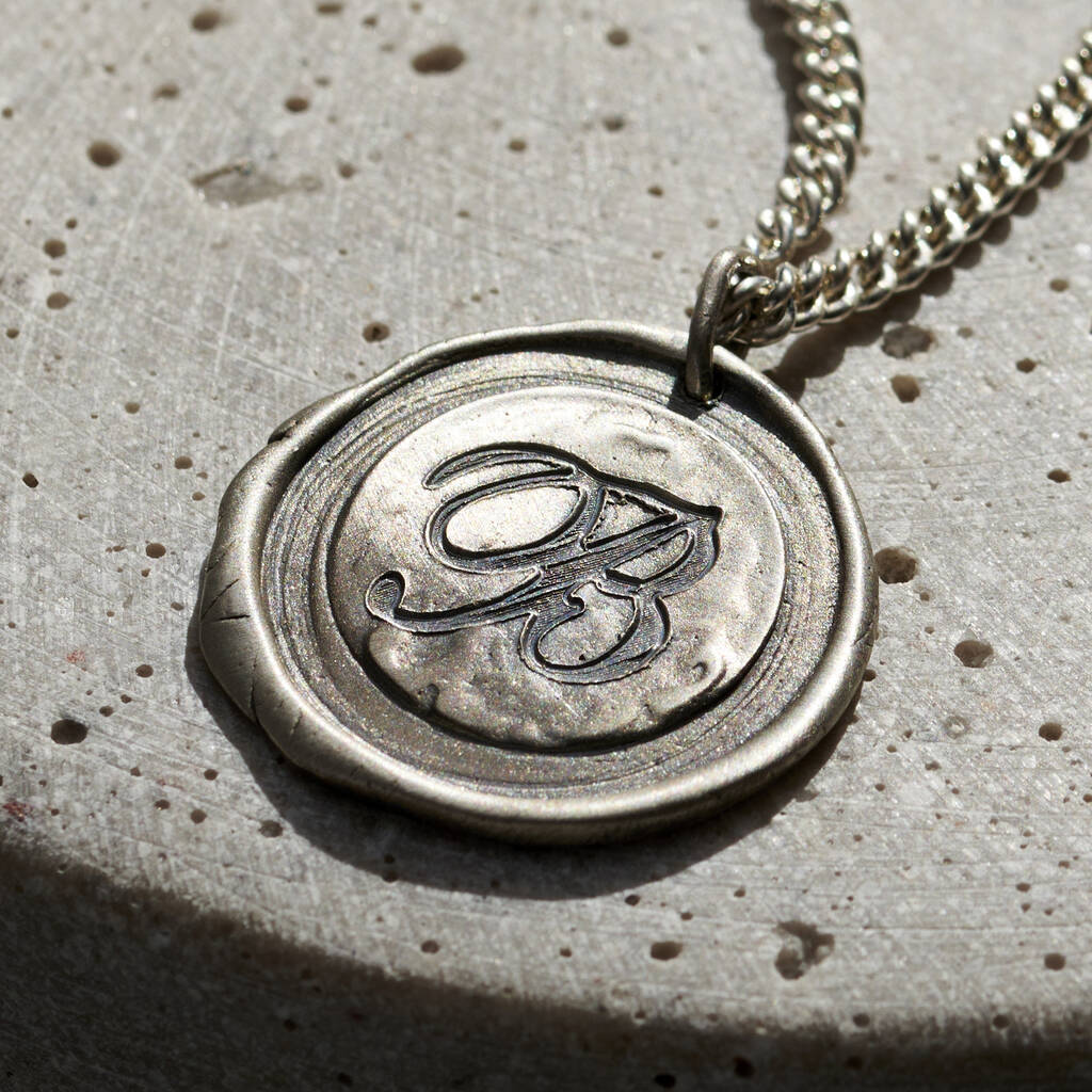 Sterling Silver Men's Enamel Gothic Initial Necklace | Jewlr