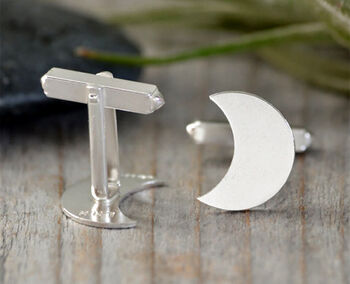 Personalised Moon Shape Cufflinks In Sterling Silver, 4 of 4