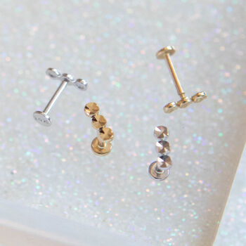 14 Carat Gold Disco Tragus, Solid Gold Labret Earring, 3 of 5