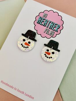 Snowmen Glitter Christmas Earrings / Festive Jewellery / Winter Style Jewellery / Christmas Gift, 3 of 7