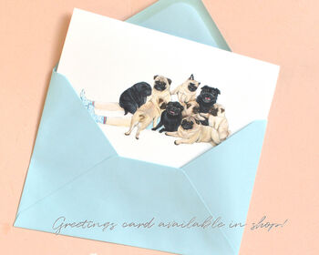 Pug Pile Funny Illustrated Greetings Card, 4 of 5