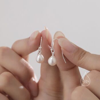 Sterling Silver Natural Freshwater Pearl Drop Hook Earrings, 5 of 10