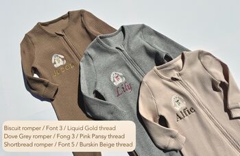 Goose Personalised Baby Zip Sleepsuit – Embroidered Baby Grow With Name – Bunny , Teddy Bear Or Goose, 3 of 12
