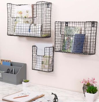 Set Of Three Industrial Wire Wall Storage Baskets, 5 of 6