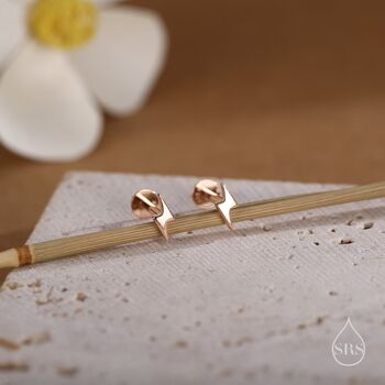 Tiny Lightning Bolt Internally Threaded Flat Back Earrings In Sterling Silver, 4 of 12