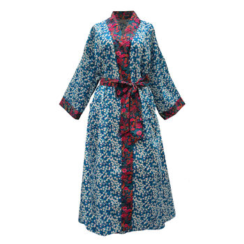 Long Kimono Robe Teal Mitsi Made With Liberty Fabric, 3 of 3