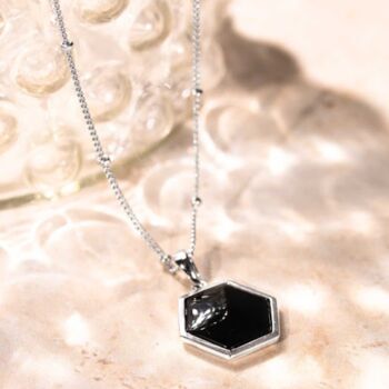 Hexagon Obsidian Sterling Silver Necklace, 2 of 3