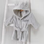 Personalised Grey Baby Dressing Gown With Ears On Hood, thumbnail 2 of 6