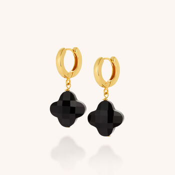 Clover Hoop Earrings Black Agate, 5 of 7