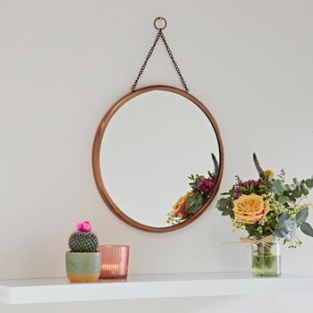 Round Antique Copper Hanging Chain Wall Mirror, 2 of 9