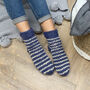Hand Knitted Blue Stripe Wool Sofa Socks, thumbnail 2 of 2
