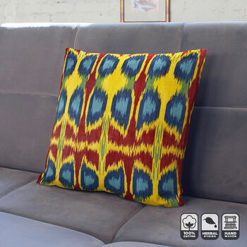 Traditional Multicoloured Cotton Ikat Cushion Cover, 5 of 6