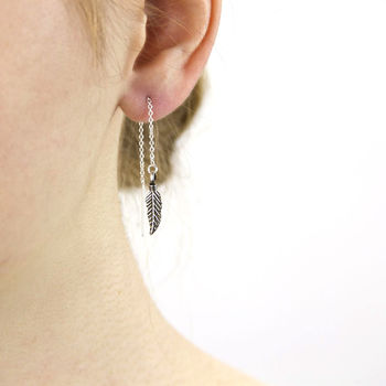 Sterling Silver Thread Through Leaf Earrings, 2 of 11