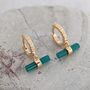 The T Bar Green Onyx Hoop Earrings, Gold Plated, thumbnail 3 of 7