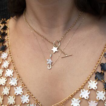 18ct Gold Plated Star Charm T Bar Necklace, 3 of 7