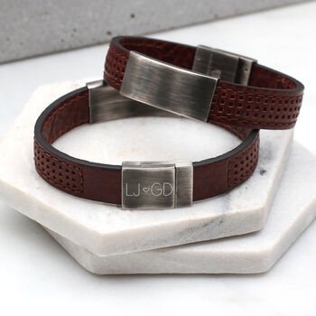 Mens Personalised Leather Celtic Love Symbol Bracelet, 2 of 4
