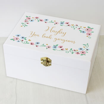 Personalised Fairytale Floral White Wooden Keepsake Box, 6 of 11