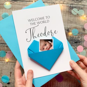 Welcome To The World New Baby Card: Handmade Origami Heart Keepsake Gift, Baby Boy, Baby Girl, Twins, 4 of 8