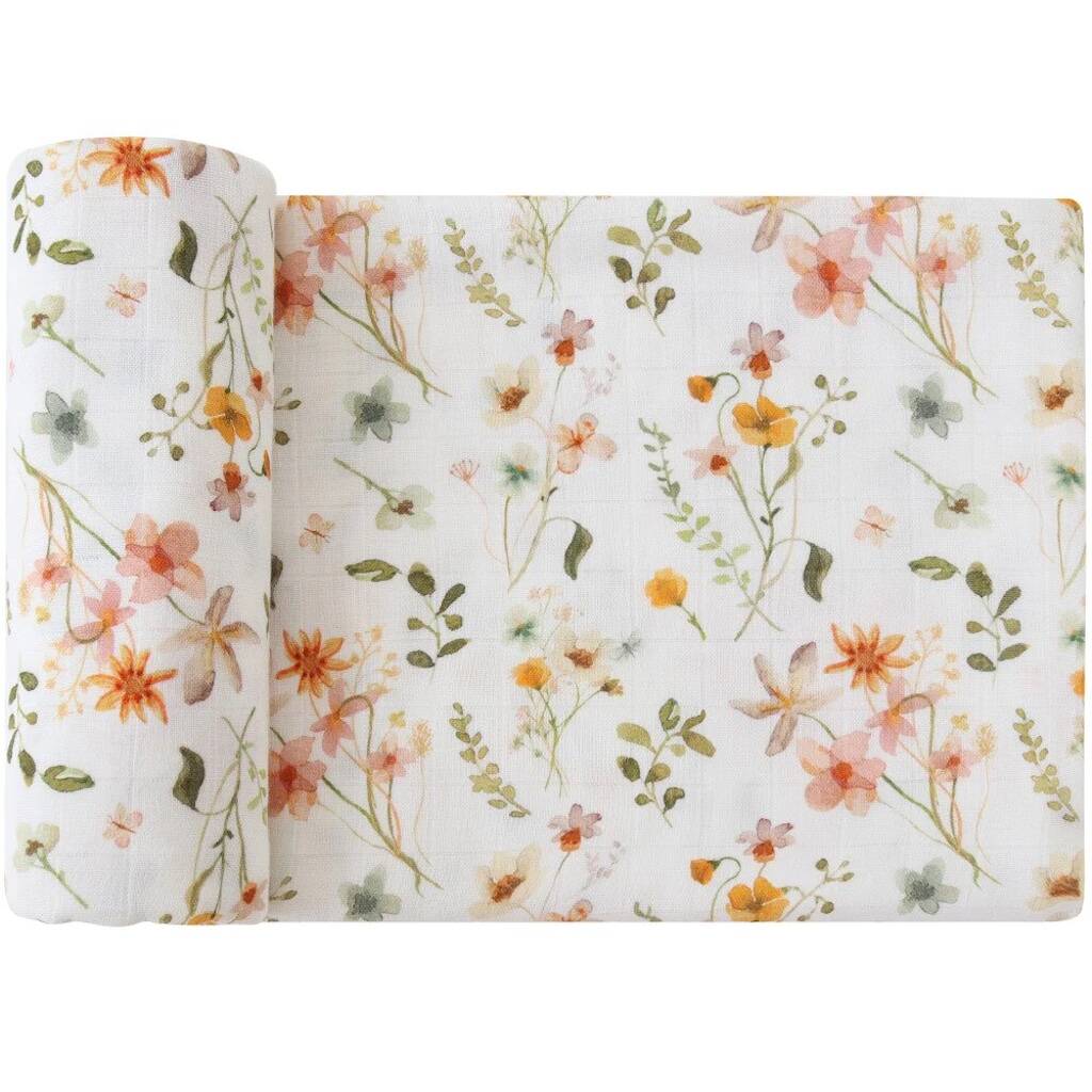 Wildflowers Floral Bamboo Muslin Swaddle Blanket, 1 of 3