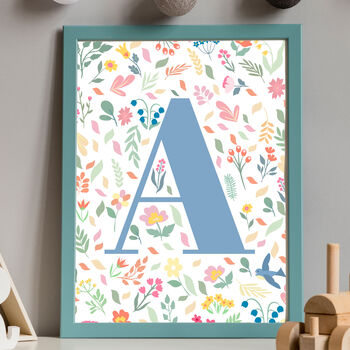 Custom Floral Initials Baby Letter Personalised Art Print, 2 of 5