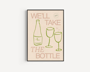 Retro Wine Bottle Illustration Unframed Art Print, 3 of 5
