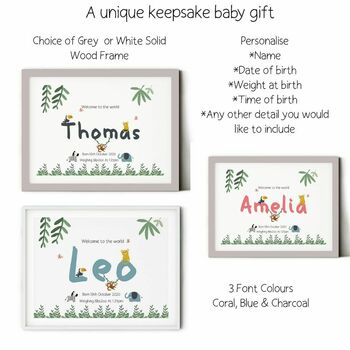 Personalised Keepsake Jungle Baby Birth Print, 5 of 8
