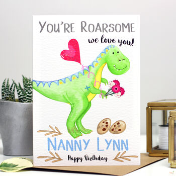 Personalised Dinosaur 'Love You' Pink Birthday Card, 3 of 6